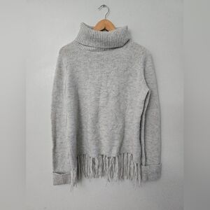 Forever 21 Women's Turtleneck Fringe Hem Grey Sweater Comfy Cozy Style Large